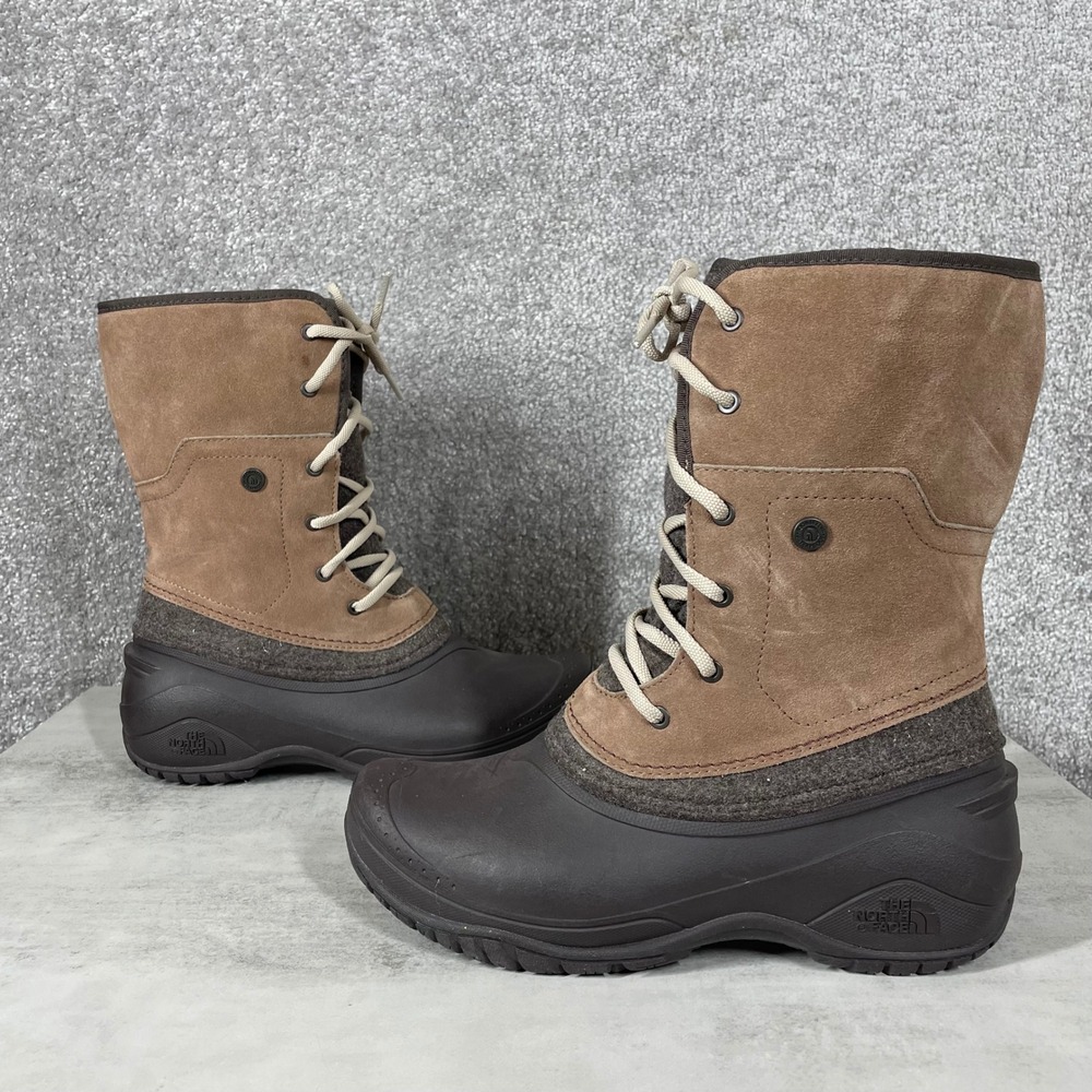 North Face Shellista III Mid Brown Suede Winter Boots Womens 8 NF0A3UZZ Faux Fur
